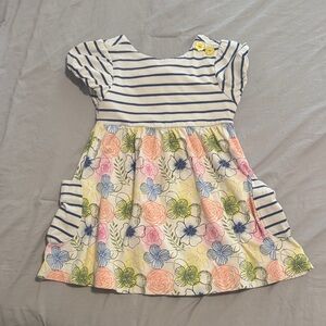 Striped & Floral Short Sleeve Girls Dress - Blue, Pink, Green